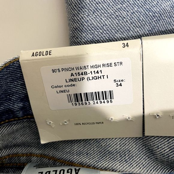 AGOLDE 90s Pinch Waist Distressed High Rise Straight Leg Jeans US 34 NWT - Picture 16 of 16